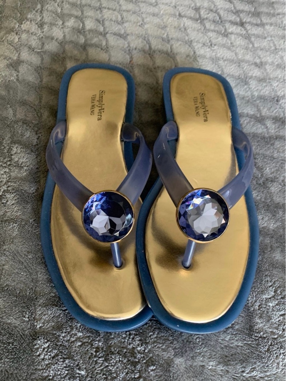 Simply Vera Vera Wang Blue Jeweled Thong Sandals